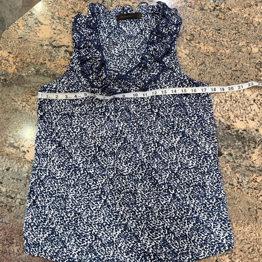 Women's Blue Patterned Ruffle Top - Picture 4 of 4